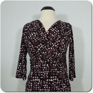LAURA ASHLEY Top S SMALL Womens Printed Twist Front 3/4 Sleeves Stretch
